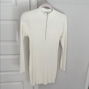 White Ribbed Sweater Dress